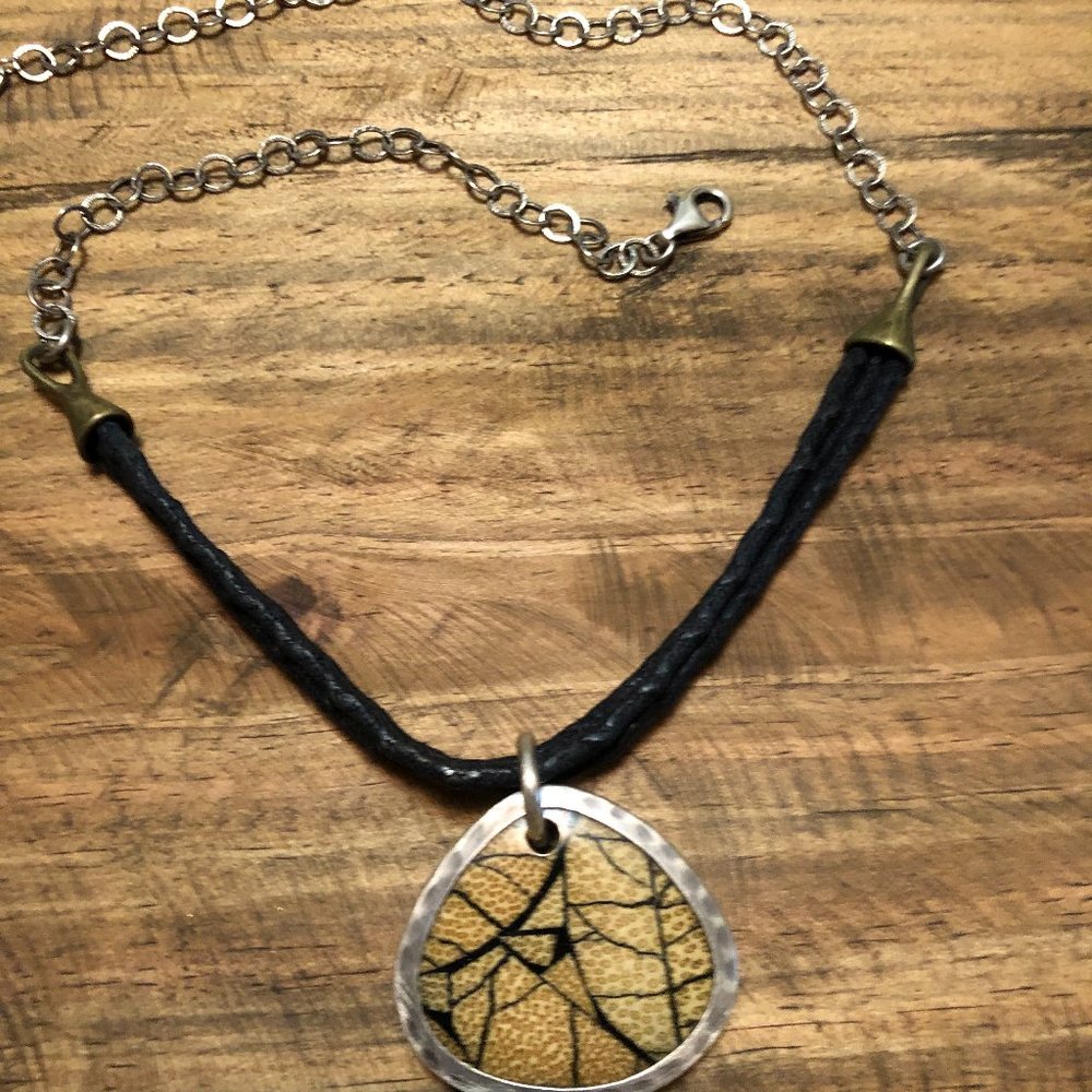 Silpada Necklace Sterling, Leather, and Brass with Pendant